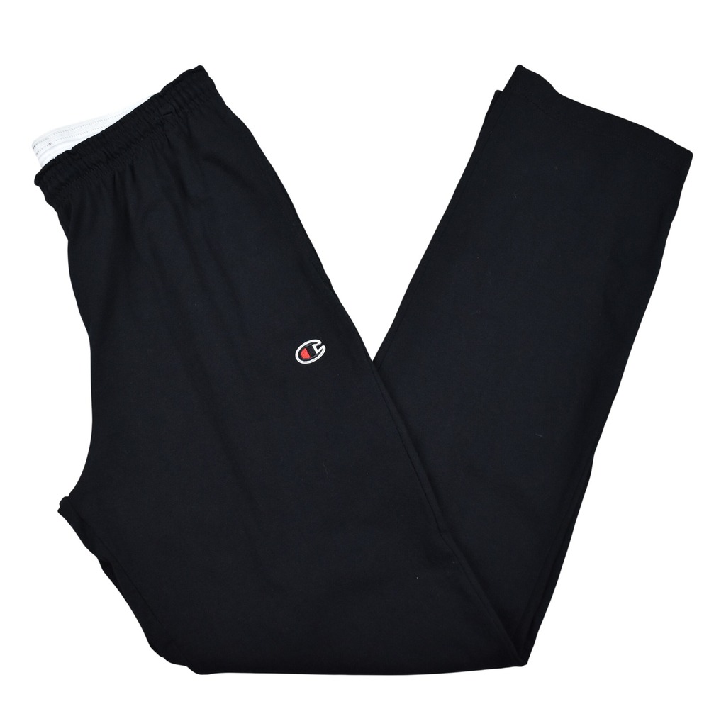 Champion Mens M Sweatpants Black Cotton Lounge Pants Straight Leg Sporty Gym